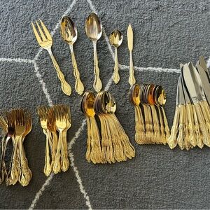 International 24k Gold Plated Flatware Set